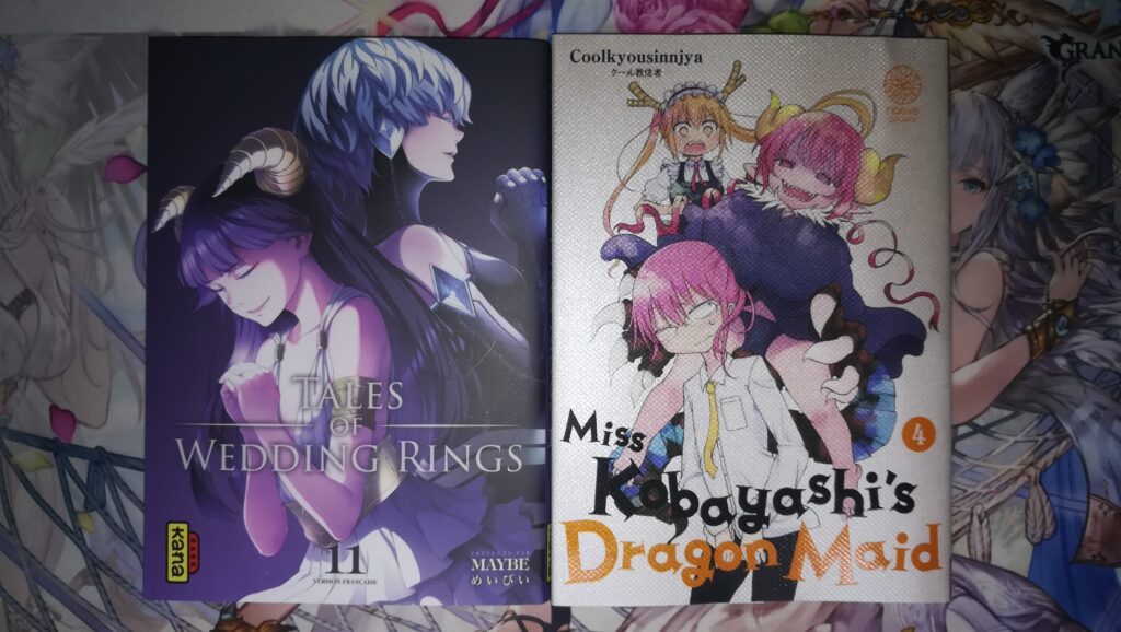 Photo du tome 11 de Tales of Wedding Rings et du tome 4 de Miss Kobayashi's Dragon Maid.
